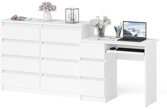 Мори компьютерный стол МС-6 левый + Комод МК1200.8, белый