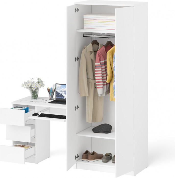 Мори компьютерный стол МС-6 левый + Шкаф МШ800.1, белый