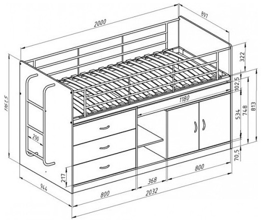 Кровать-чердак Дюймовочка-6 90х200, оранжевая