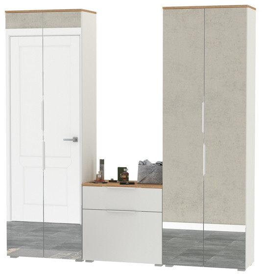 Октава Прихожая 24, белый шагрень/дуб крафт золотой/фасады МДФ белый шагрень