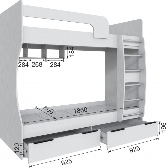 Кровать Мадрид (0,8) двухярусная, Белый