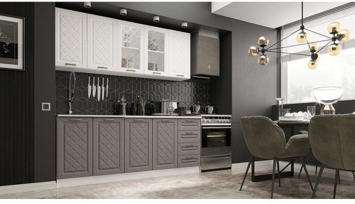 Кухня МДФ Агава 2000 (Акация белая / Моренга, Белый)