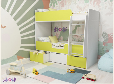 Кровать двухъярусная Малыш Двойняшка (Лайм/Белое дерево)