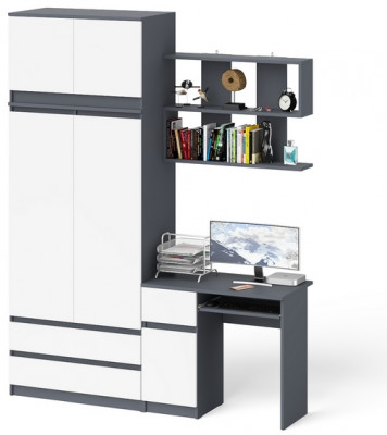Мори Стол компьютерный МС-1 левый + Шкаф МШ900.1 + Антресоль МА900.1 + Полка 900, цвет графит/белый, ШхГхВ 180,4х50,4х234,2 см., НЕ ун. сб.