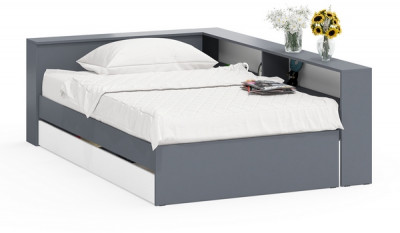 Ксения Кровать с ящиками 1200 + прикроватный блок, графит/белый