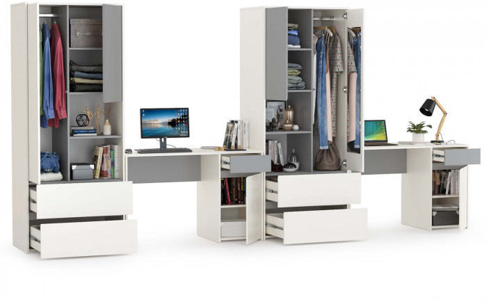 Торонто Компоновка № 11, цвет белый шагрень/стальной серый, ШхГхВ 400х53,1х195,7 см., универсальная сборка