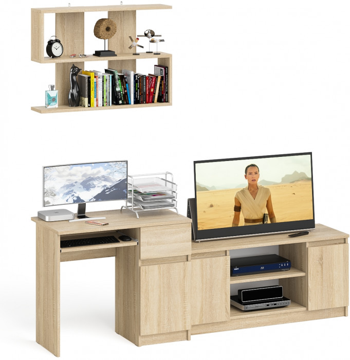 Мори компьютерный стол МС-1 правый + Тумба МТВ1200.1 + Полка 900, дуб сонома