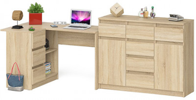 Мори компьютерный стол МС-16 левый + Комод МК1200.4, дуб сонома