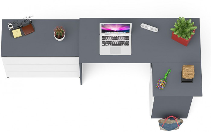 Мори Стол компьютерный МС-16 правый + Комод МК800.1, цвет графит/белый, ШхГхВ 204,8х84,9х76,6 см., выдвижные ящики справа, НЕ универсальная сборка