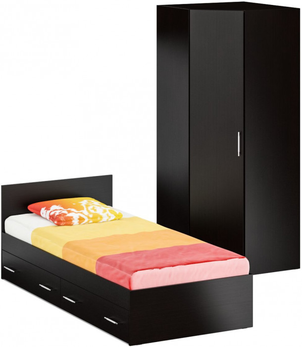 Кровать с ящиками 0900 + угловой шкаф Стандарт, венге