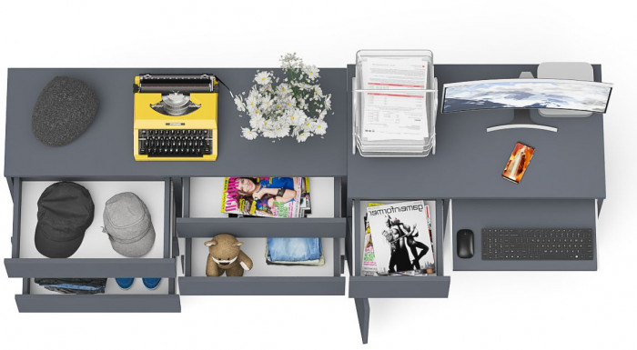 Мори компьютерный стол МС-1 левый + Комод МК1200.6, графит