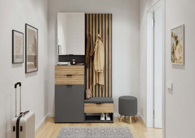 Модульная Прихожая Ома, набор №2, Графит/Дуб Тортуга, Simple 27