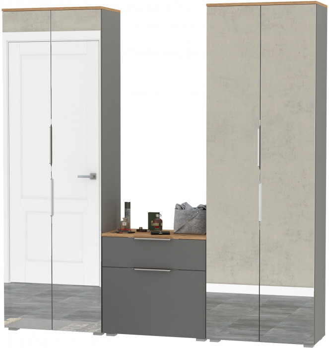 Октава Прихожая 24, серый графит/дуб крафт золотой/фасады МДФ серый графит
